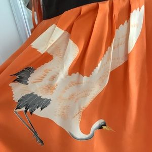 Orange & brown silk crane dress
